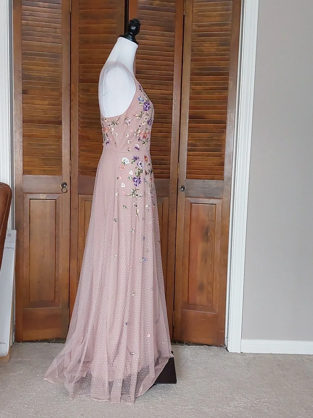 ASOS Dusty Pink Floral Embroidered Dobby Mesh Cami Strap Maxi Dress Sz 8 - Picture 4 of 15